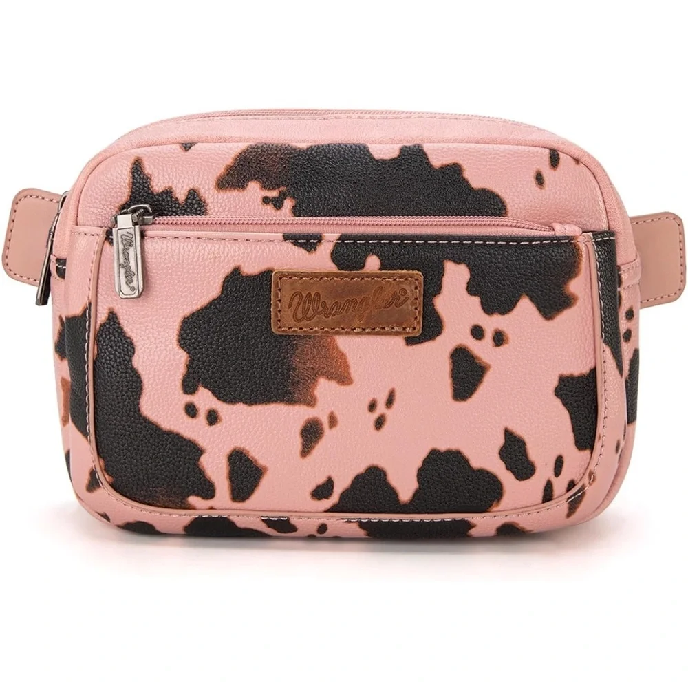 Wrangler Pink and Black Cow Print Belt Bag